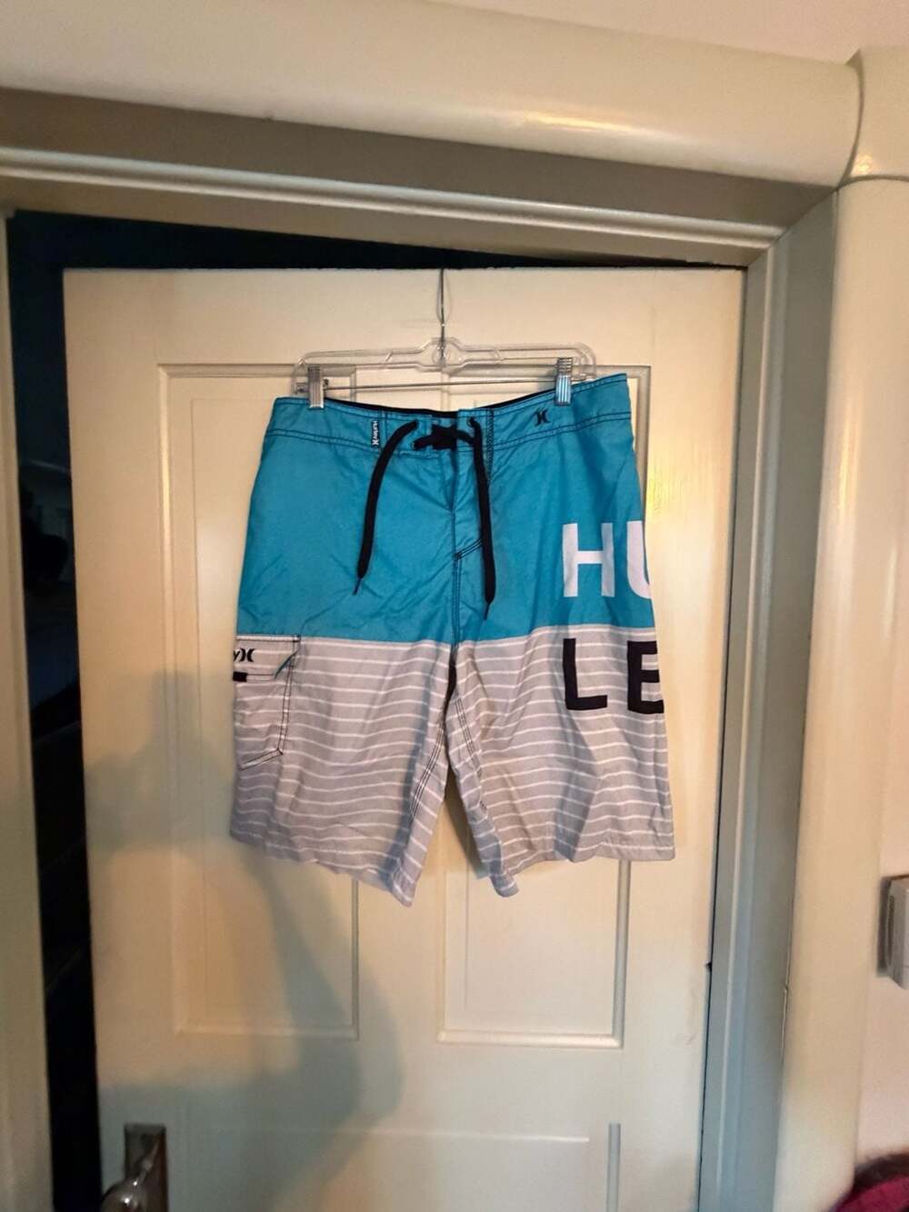 Hurley Board Shorts Size 32 Blue Striped Swim Trunks MBS0001390